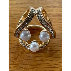 Gold Tone Faux Pearl Rhinestone Scarf Ring Slide Silk Scarf Holder